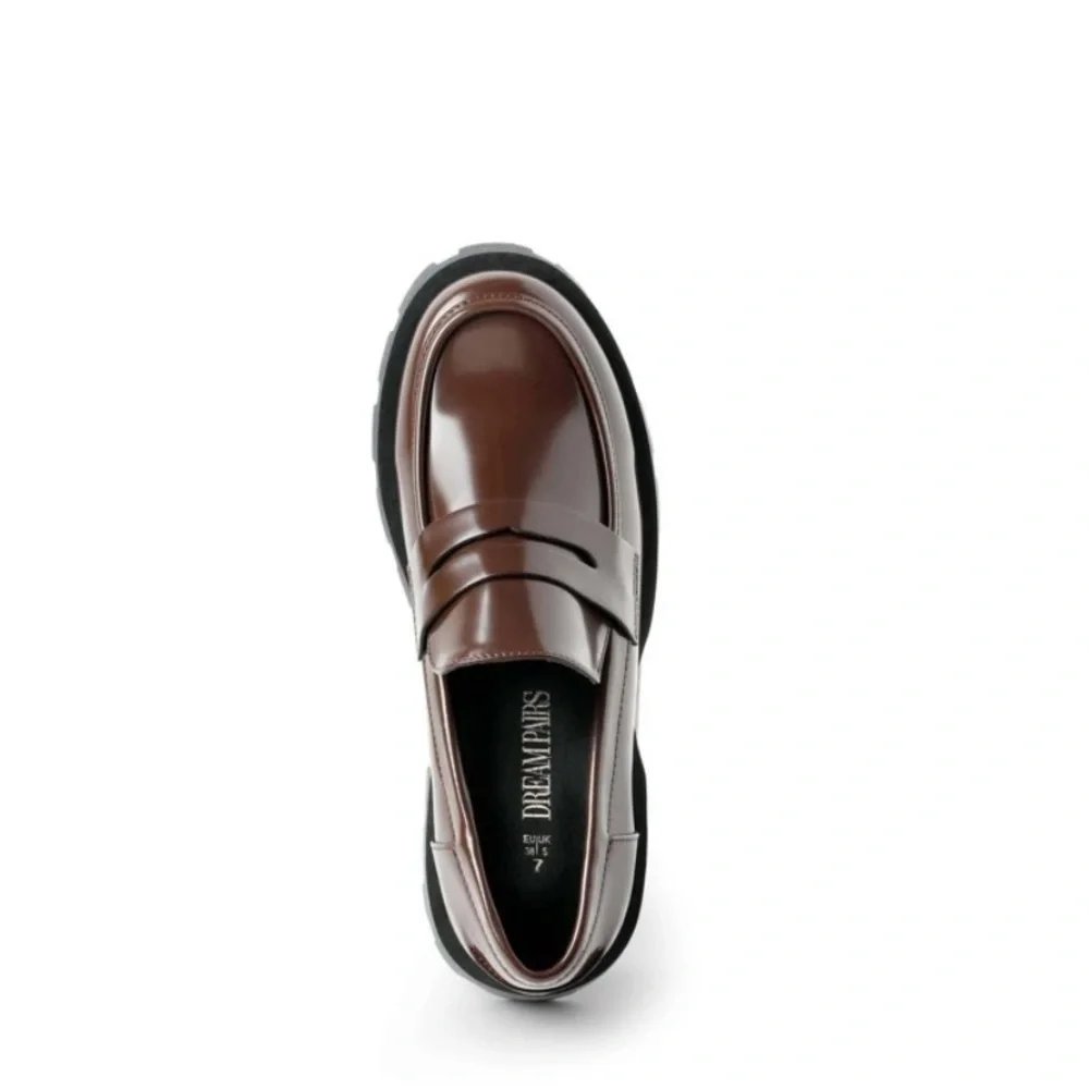 Dream Pairs Brown Patent Platform Loafers